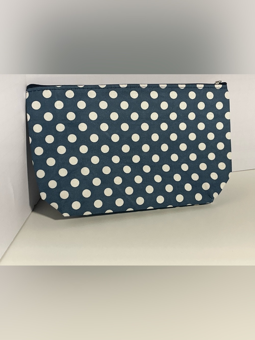 Blue Polka Dot Zip Pouch  Makeup Bag